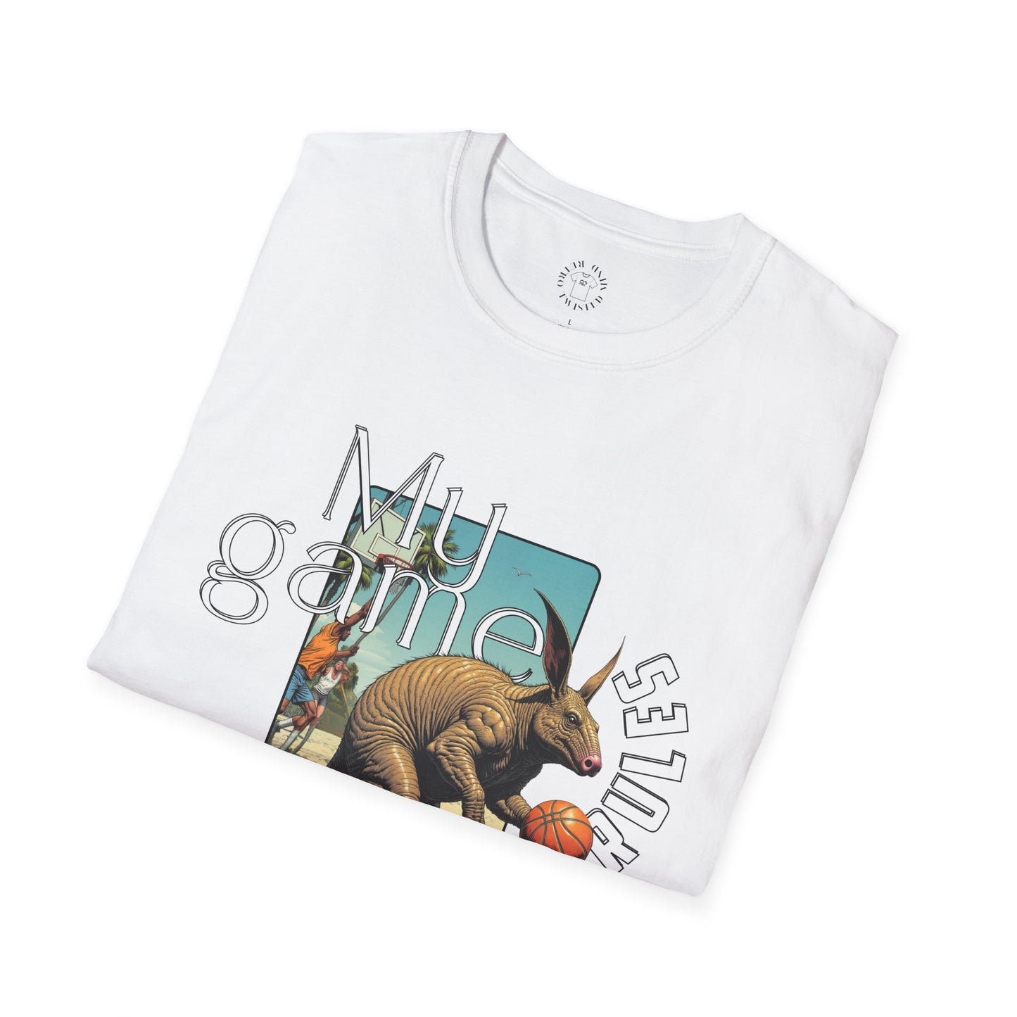 Retro Dinosaur Basketball T-Shirt - Fun Graphic Tee for Sport Enthusiasts, armadillo