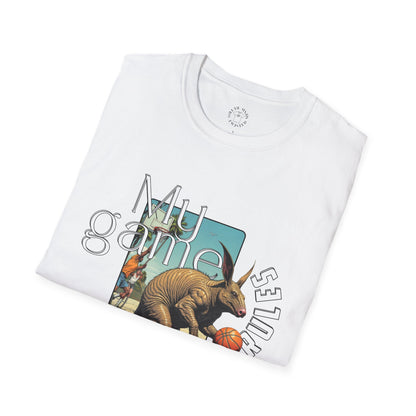 Retro Dinosaur Basketball T-Shirt - Fun Graphic Tee for Sport Enthusiasts, armadillo