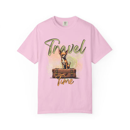 Travel Time Unisex Garment-Dyed T-Shirt - Cute Dog Design for Animal Lovers