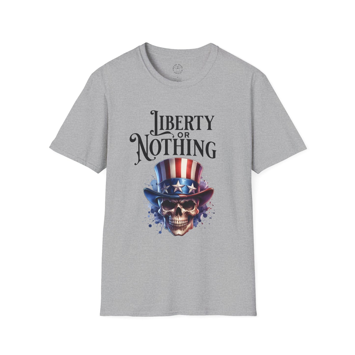 Liberty or Nothing Skull T-Shirt | Unisex Softstyle Tee for Independence Day & Patriotic Celebrations