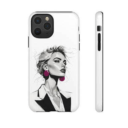 Phone Case — Chic Portrait with Pink Earrings (Stylish Protective Tough Case)