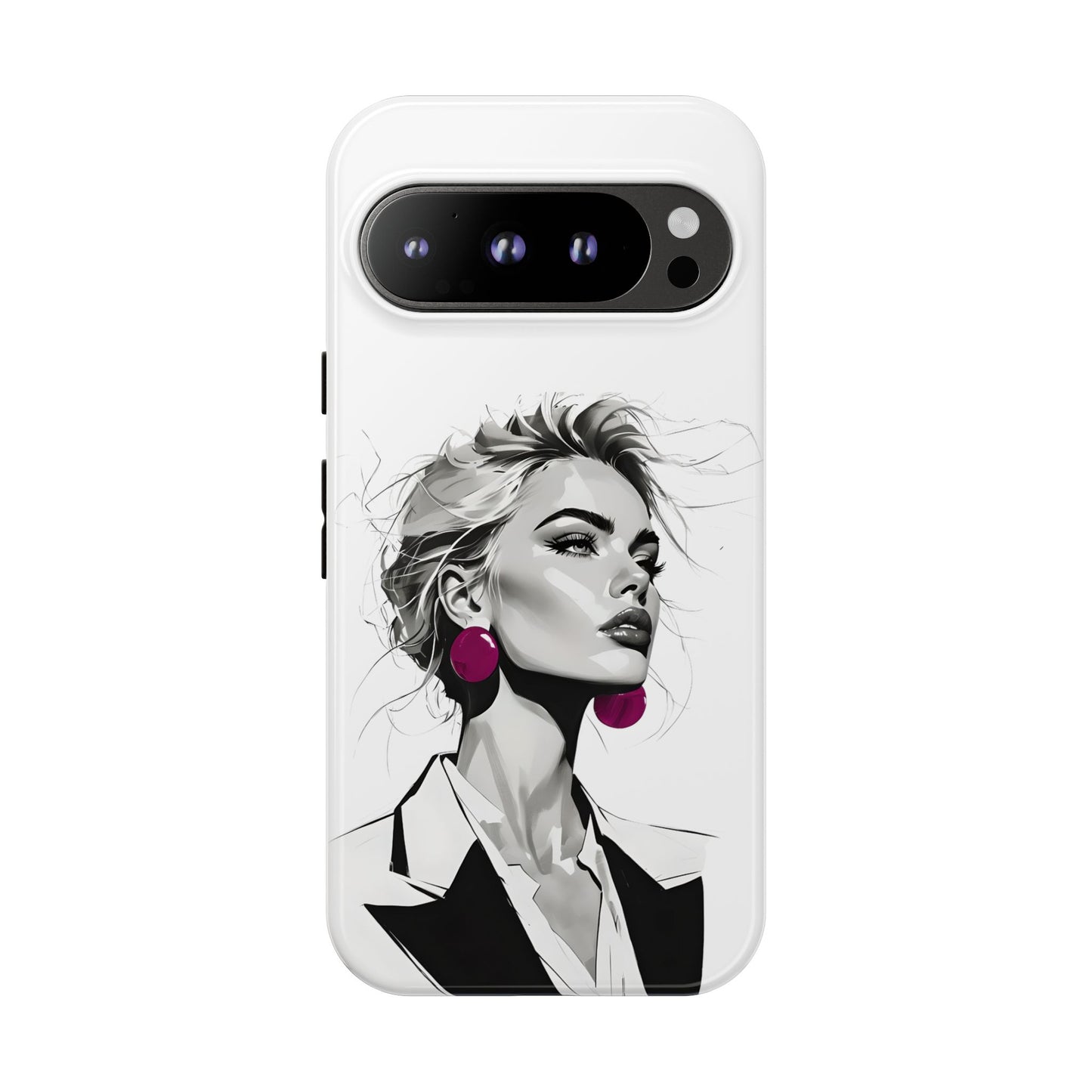 Phone Case — Chic Portrait with Pink Earrings (Stylish Protective Tough Case)