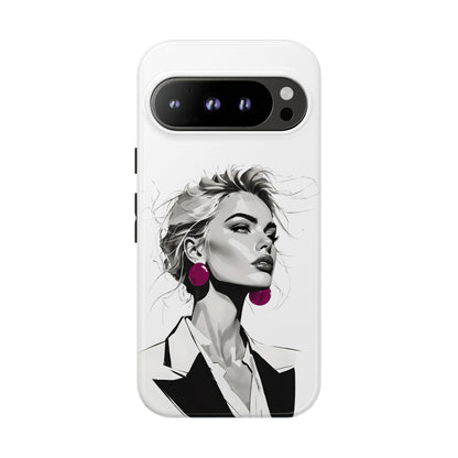 Phone Case — Chic Portrait with Pink Earrings (Stylish Protective Tough Case)