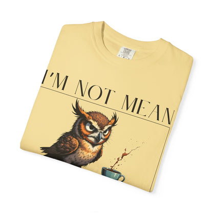 I'm Not Mean Owl T-Shirt — Funny Coffee Owl Tee for Coffee Lovers
