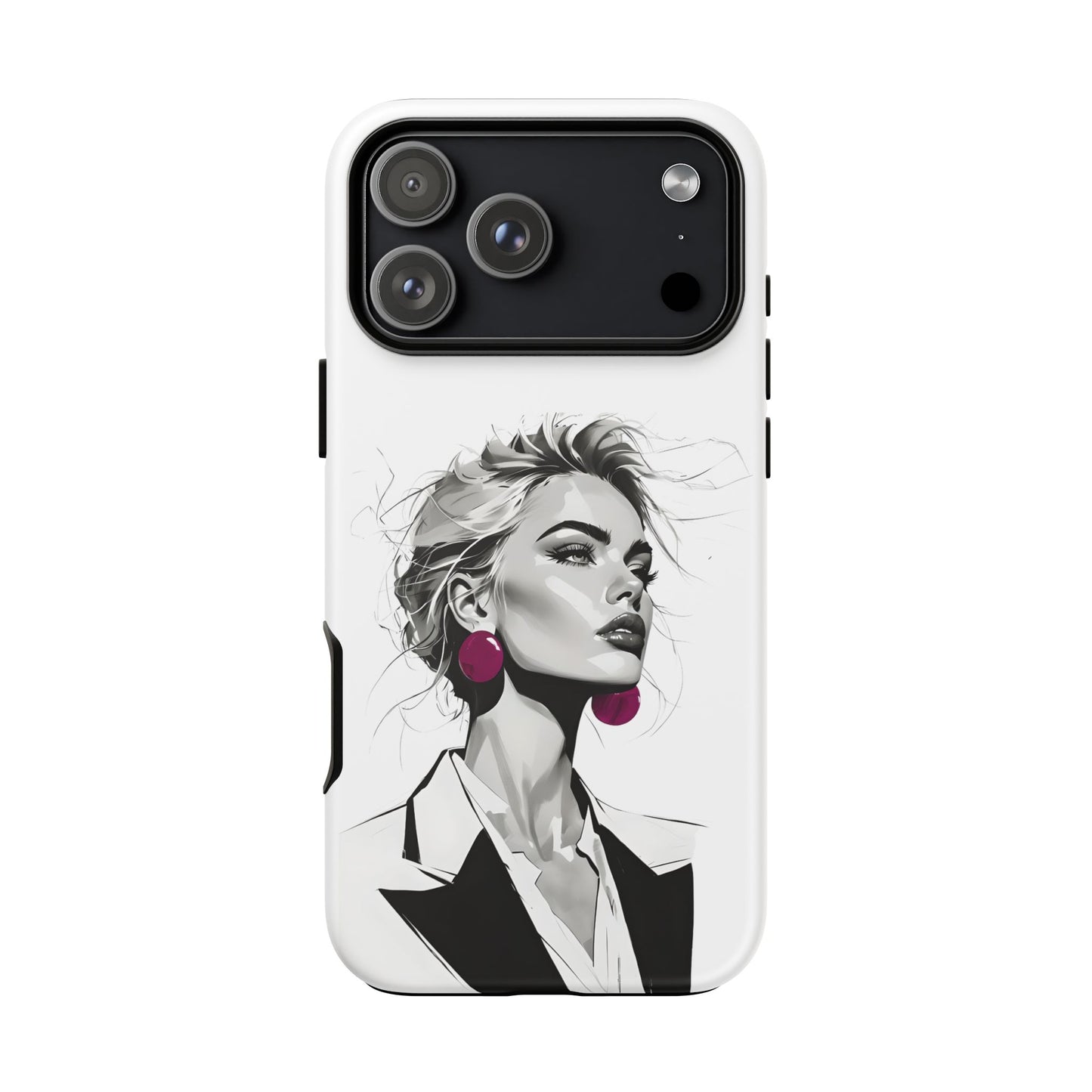 Phone Case — Chic Portrait with Pink Earrings (Stylish Protective Tough Case)