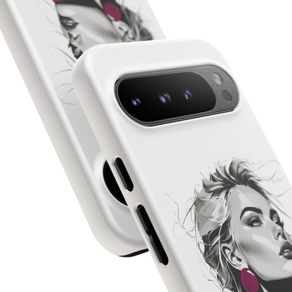 Phone Case — Chic Portrait with Pink Earrings (Stylish Protective Tough Case)