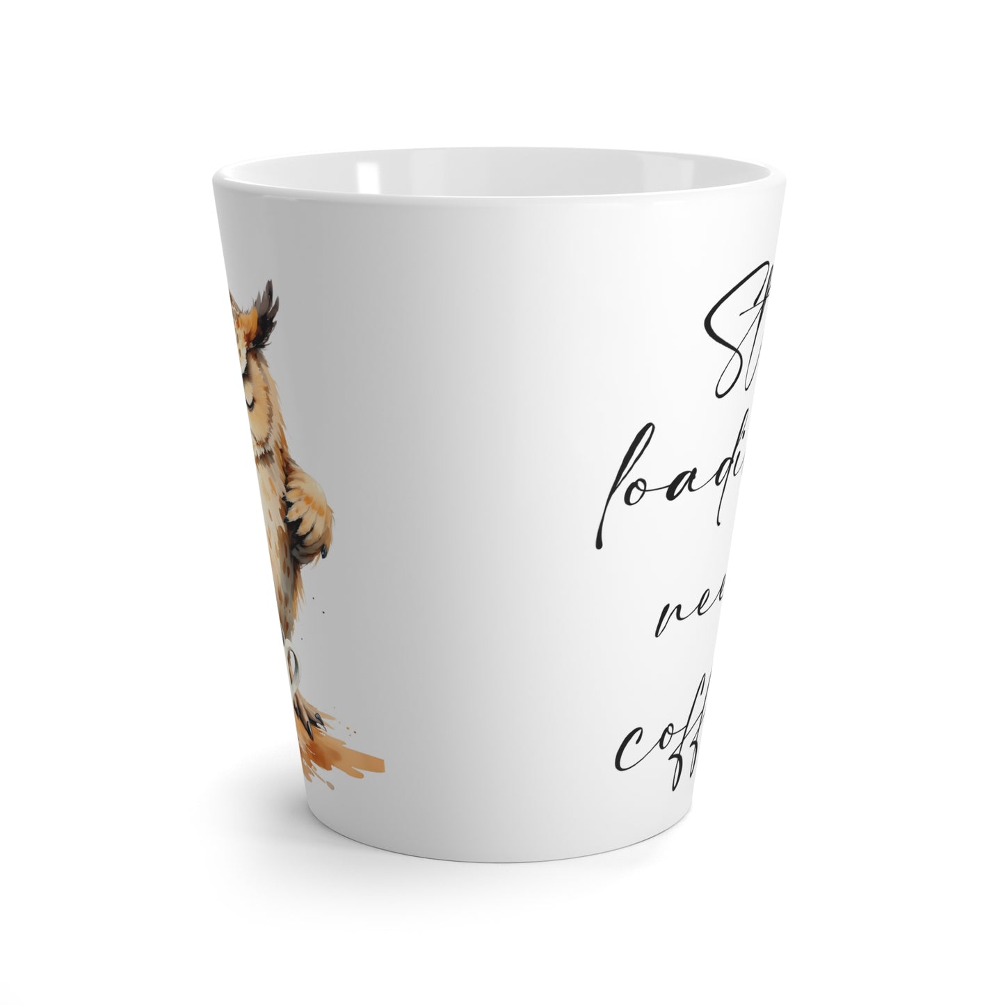 Latte Mug — Sleepy Owl Pouring Coffee Ceramic Mug, Funny Coffee Lover Gift