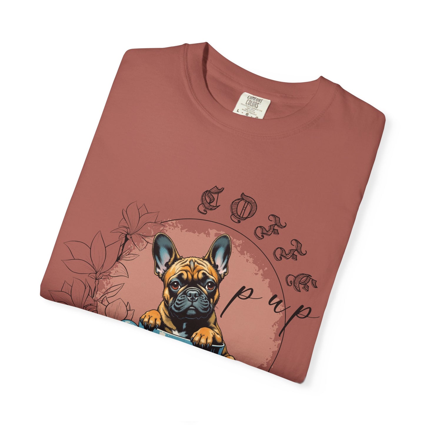 Cute French Bulldog Coffee T-Shirt - Unisex Garment-Dyed Tee