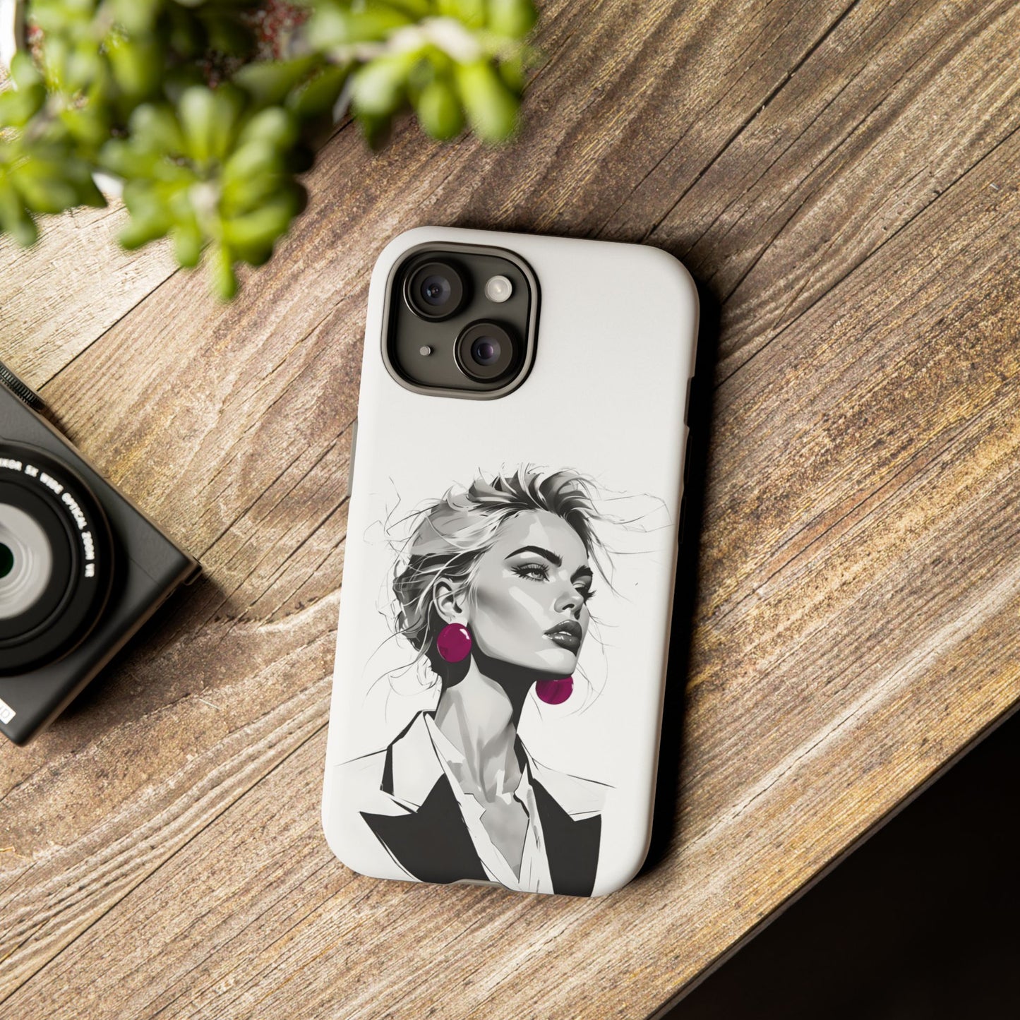 Phone Case — Chic Portrait with Pink Earrings (Stylish Protective Tough Case)
