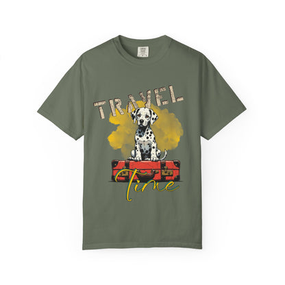 Travel Time Dog T-Shirt, Unisex Graphic Tee, Pet Lover's Gift, Vacation Shirt, Travel Enthusiast Apparel