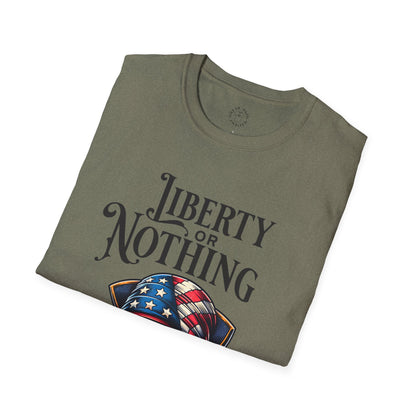 Liberty or Nothing Skull T-Shirt | Unisex Softstyle Tee for Independence Day & Patriotic Celebrations