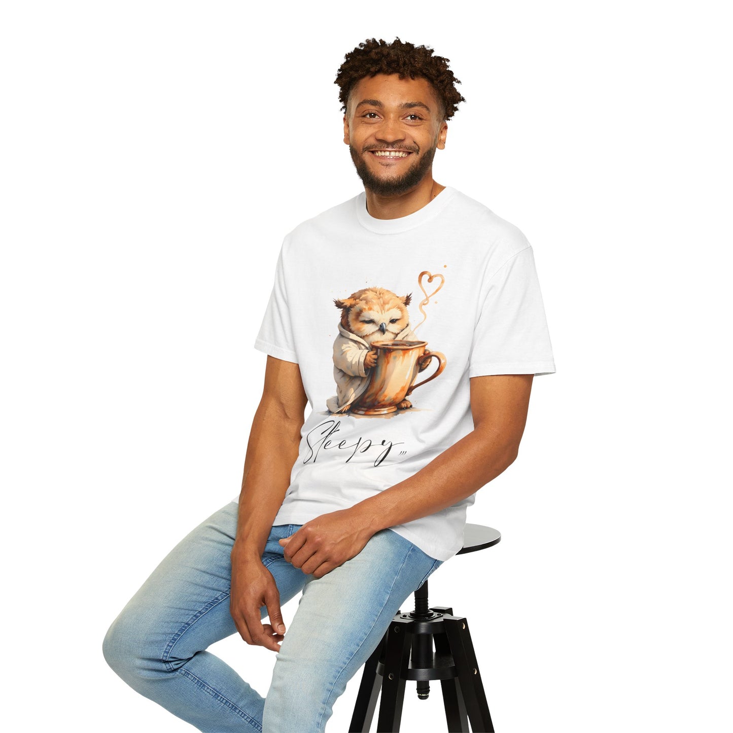 Sleepy Owl Coffee T-Shirt — Cute Cozy Morning Tee