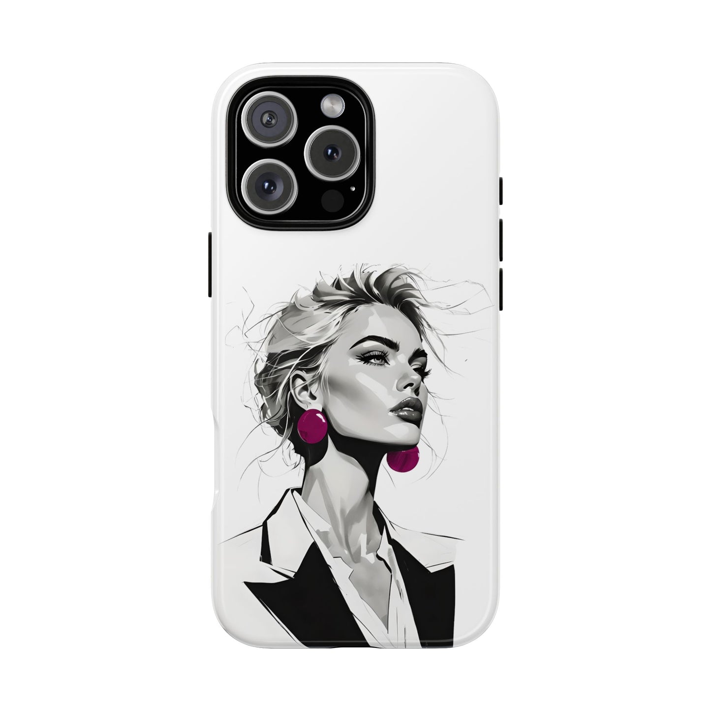 Phone Case — Chic Portrait with Pink Earrings (Stylish Protective Tough Case)