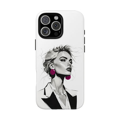 Phone Case — Chic Portrait with Pink Earrings (Stylish Protective Tough Case)