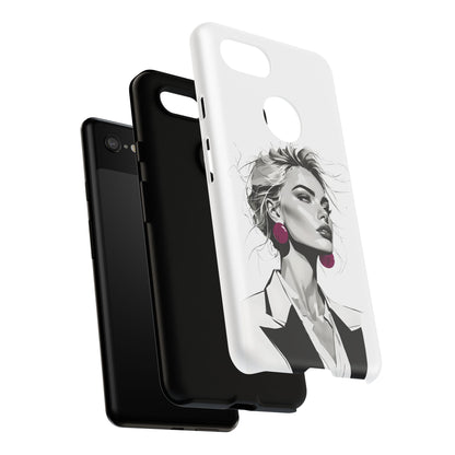 Phone Case — Chic Portrait with Pink Earrings (Stylish Protective Tough Case)