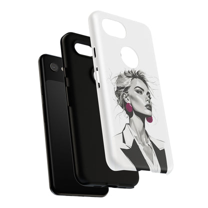 Phone Case — Chic Portrait with Pink Earrings (Stylish Protective Tough Case)