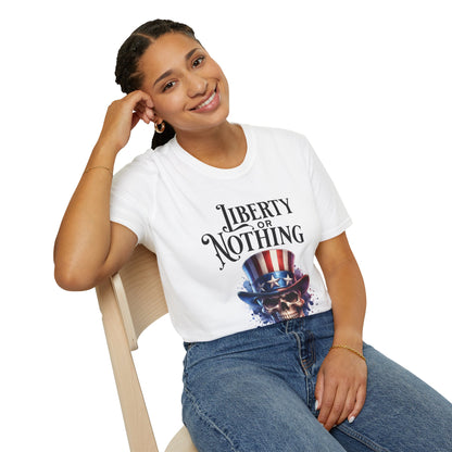 Liberty or Nothing Skull T-Shirt | Unisex Softstyle Tee for Independence Day & Patriotic Celebrations