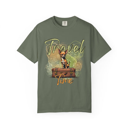 Travel Time Unisex Garment-Dyed T-Shirt - Cute Dog Design for Animal Lovers