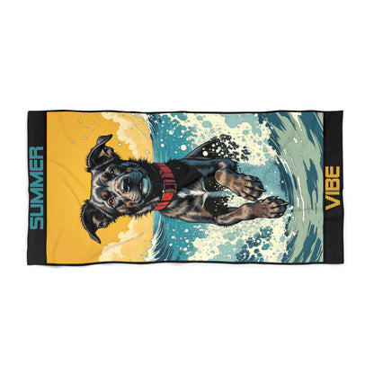 Beach Towel — 'Summer Vibe' Surfing Dog Graphic Towel