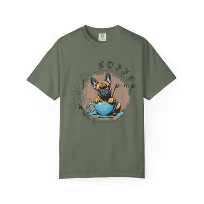 Cute French Bulldog Coffee T-Shirt - Unisex Garment-Dyed Tee