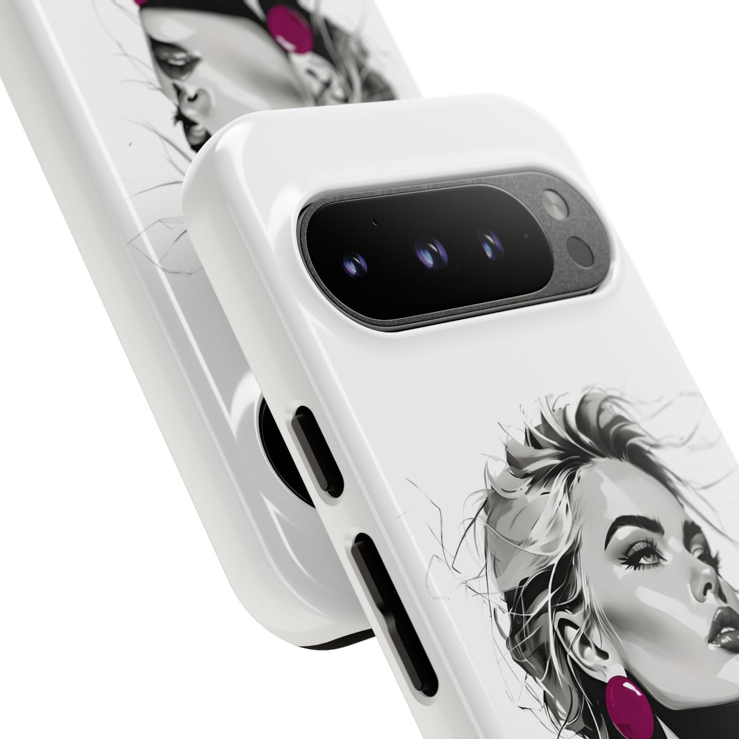 Phone Case — Chic Portrait with Pink Earrings (Stylish Protective Tough Case)