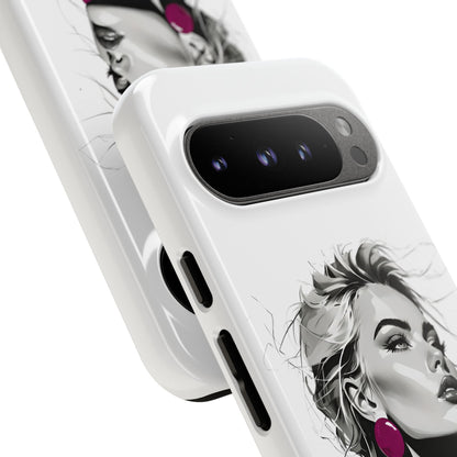 Phone Case — Chic Portrait with Pink Earrings (Stylish Protective Tough Case)