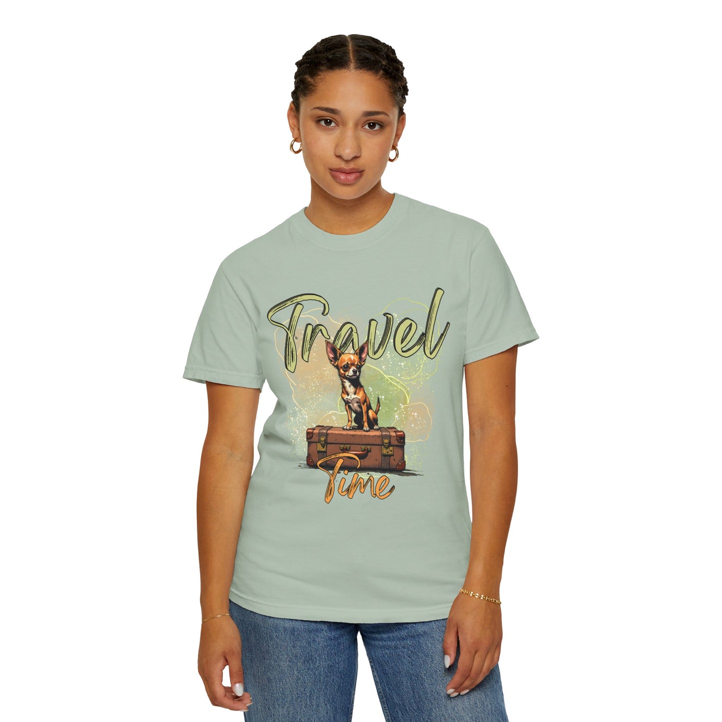 Travel Time Unisex Garment-Dyed T-Shirt - Cute Dog Design for Animal Lovers