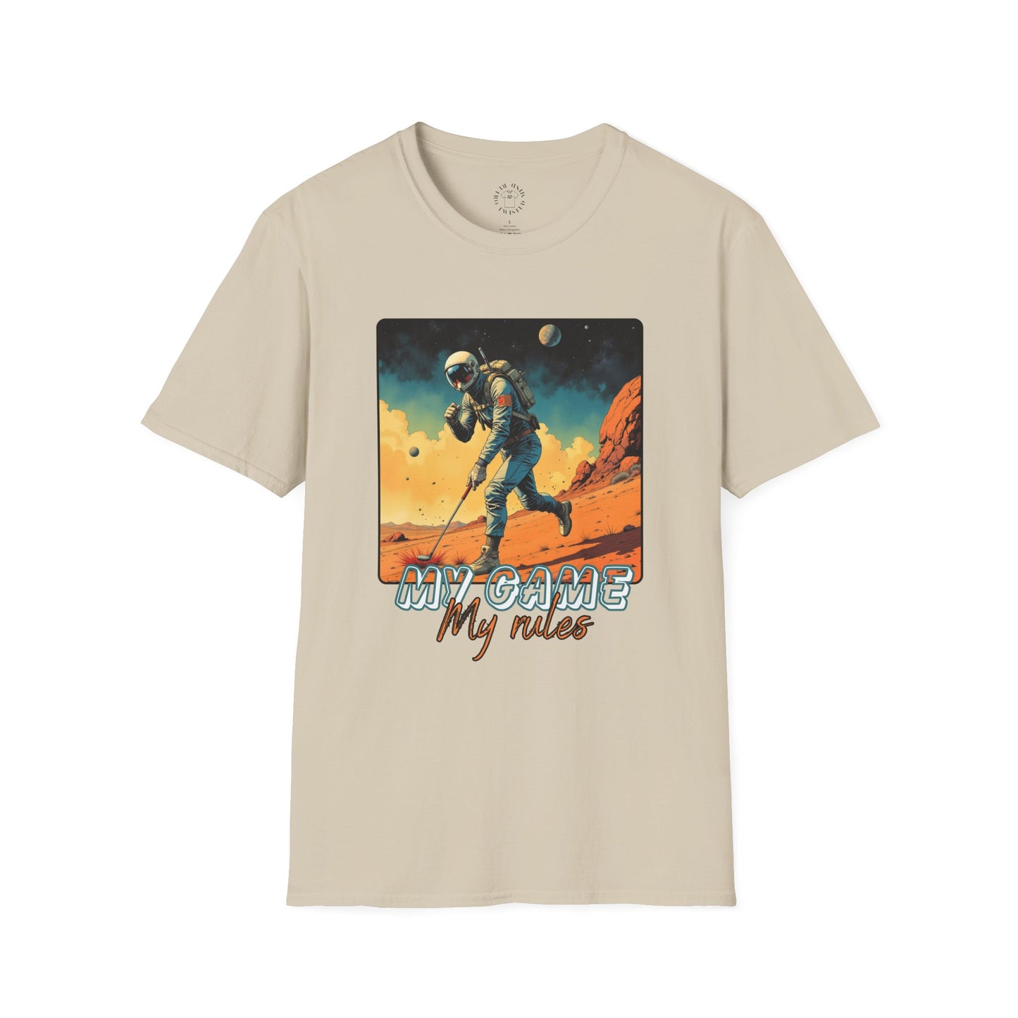 Vintage Space Explorer T-Shirt - 'My Game My Rules' golf, moon,sport