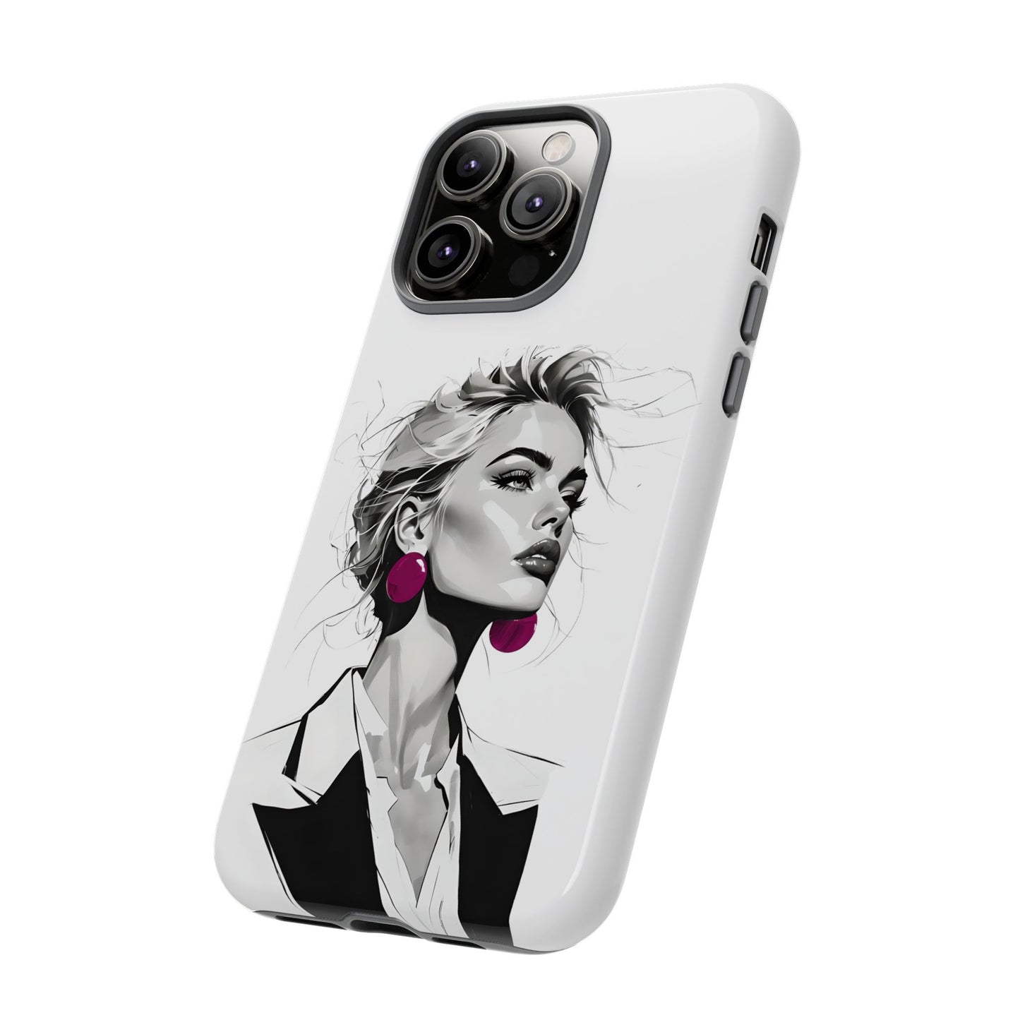 Phone Case — Chic Portrait with Pink Earrings (Stylish Protective Tough Case)