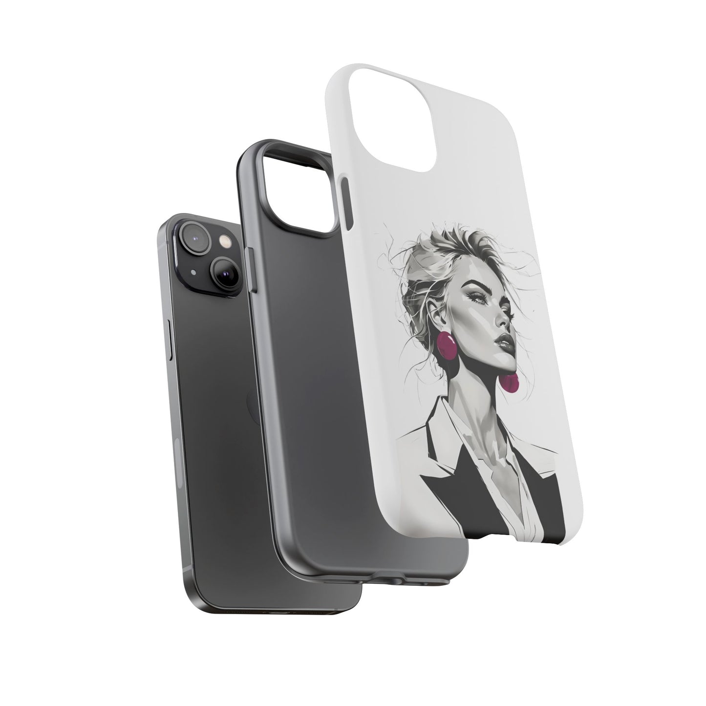 Phone Case — Chic Portrait with Pink Earrings (Stylish Protective Tough Case)