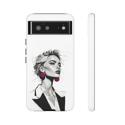 Phone Case — Chic Portrait with Pink Earrings (Stylish Protective Tough Case)