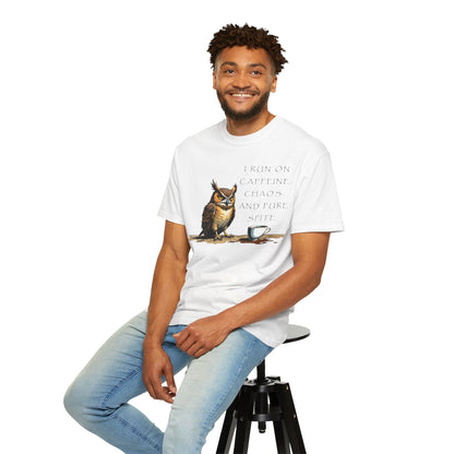Owl & Coffee T‑Shirt — "I Run On Caffeine, Chaos, And Pure Spite" Graphic Tee