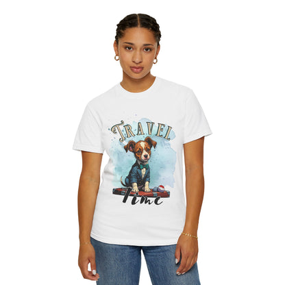 Travel Time Dog Graphic Unisex T-Shirt - Perfect for Pet Lovers and Travel Enthusiasts