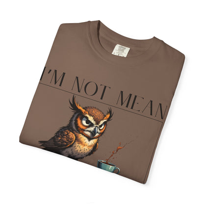I'm Not Mean Owl T-Shirt — Funny Coffee Owl Tee for Coffee Lovers