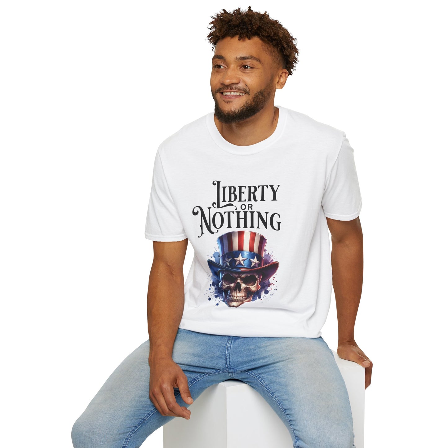 Liberty or Nothing Skull T-Shirt | Unisex Softstyle Tee for Independence Day & Patriotic Celebrations