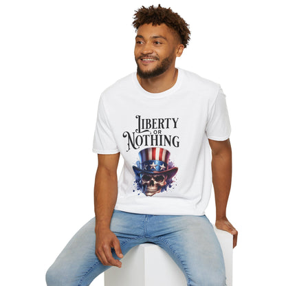 Liberty or Nothing Skull T-Shirt | Unisex Softstyle Tee for Independence Day & Patriotic Celebrations