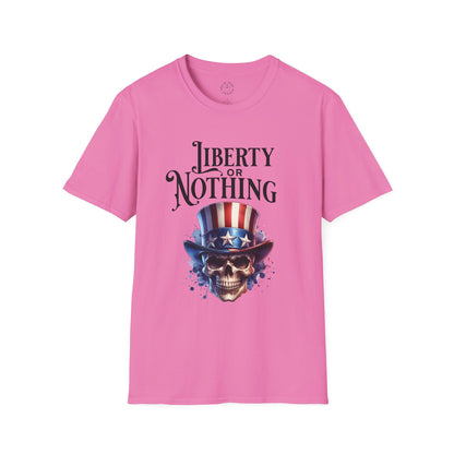 Liberty or Nothing Skull T-Shirt | Unisex Softstyle Tee for Independence Day & Patriotic Celebrations
