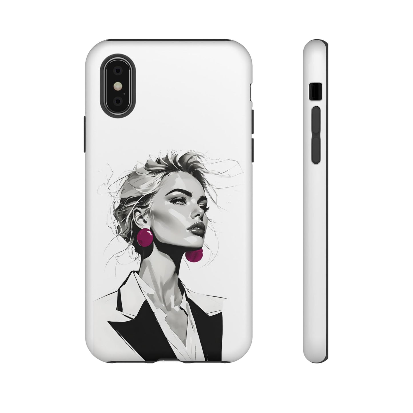 Phone Case — Chic Portrait with Pink Earrings (Stylish Protective Tough Case)