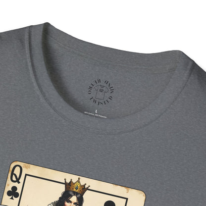 Queen Playing Card Graphic Unisex Softstyle T-Shirt, girl. queen