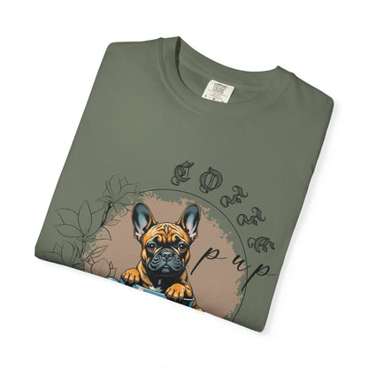 Cute French Bulldog Coffee T-Shirt - Unisex Garment-Dyed Tee