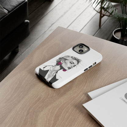 Phone Case — Chic Portrait with Pink Earrings (Stylish Protective Tough Case)