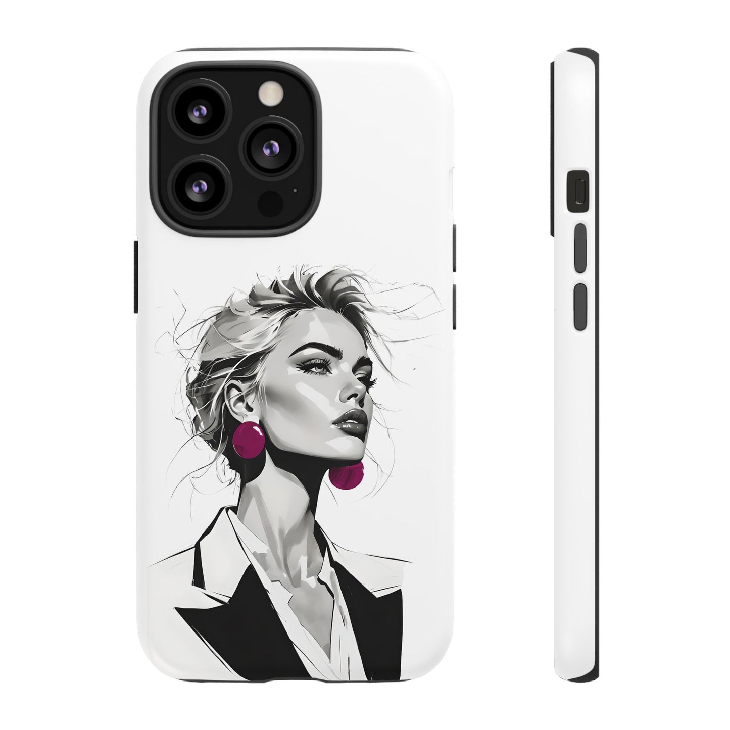 Phone Case — Chic Portrait with Pink Earrings (Stylish Protective Tough Case)