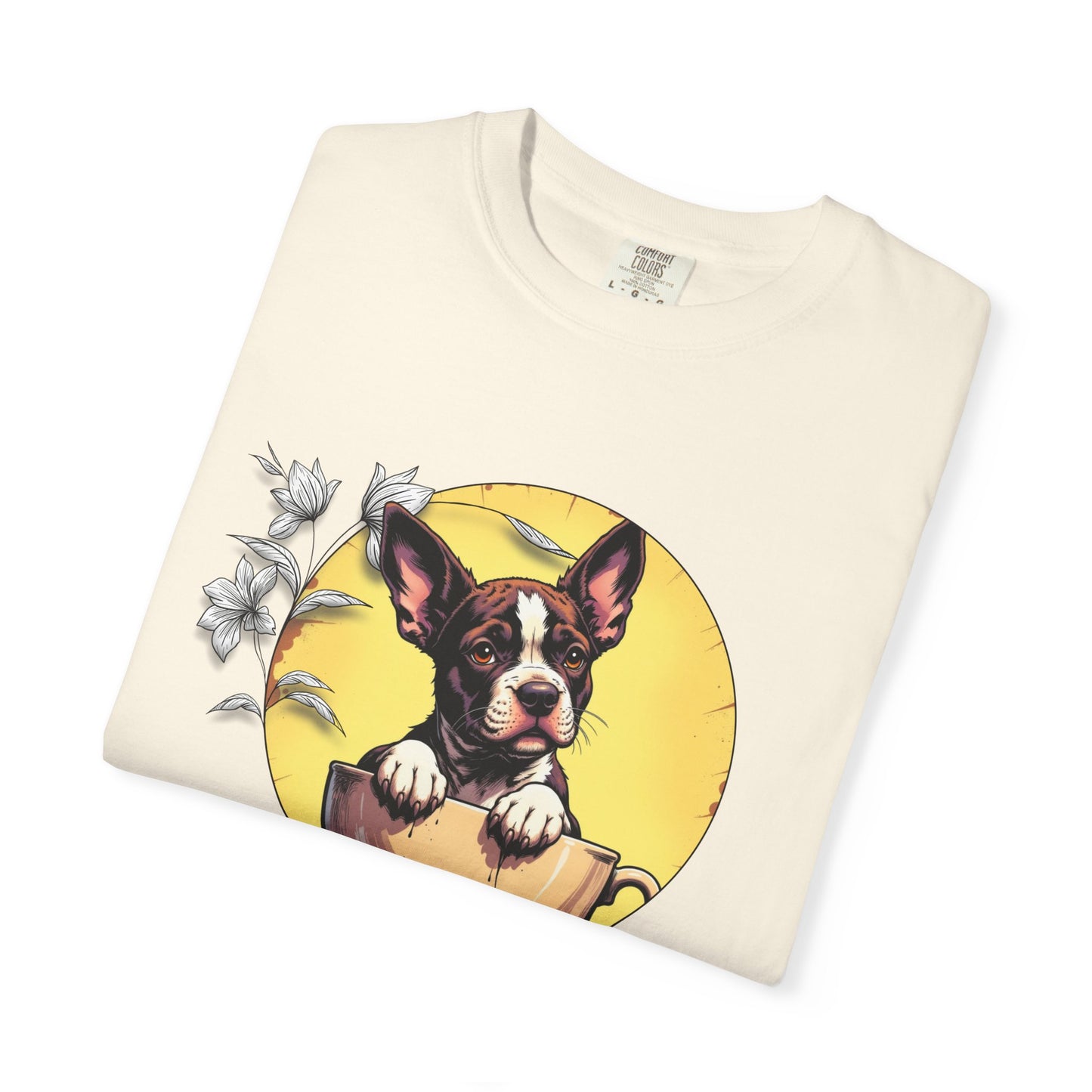 Coffee Pup Unisex Garment-Dyed T-shirt - Cute Dog Lovers Tee