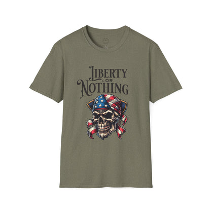 Liberty or Nothing Skull T-Shirt | Unisex Softstyle Tee for Independence Day & Patriotic Celebrations