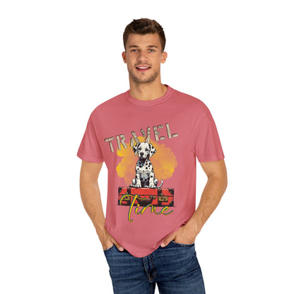 Travel Time Dog T-Shirt, Unisex Graphic Tee, Pet Lover's Gift, Vacation Shirt, Travel Enthusiast Apparel