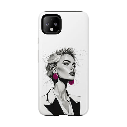 Phone Case — Chic Portrait with Pink Earrings (Stylish Protective Tough Case)