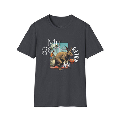 Retro Dinosaur Basketball T-Shirt - Fun Graphic Tee for Sport Enthusiasts, armadillo