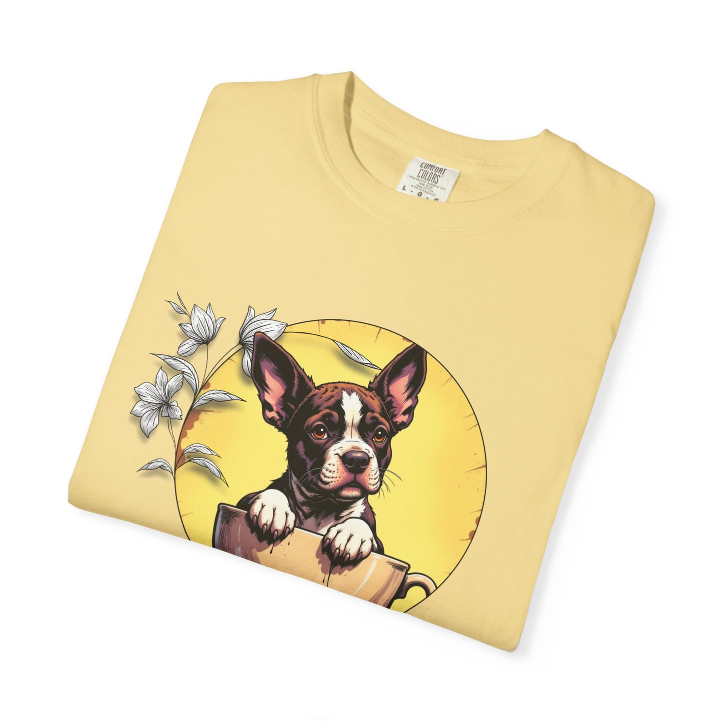 Coffee Pup Unisex Garment-Dyed T-shirt - Cute Dog Lovers Tee