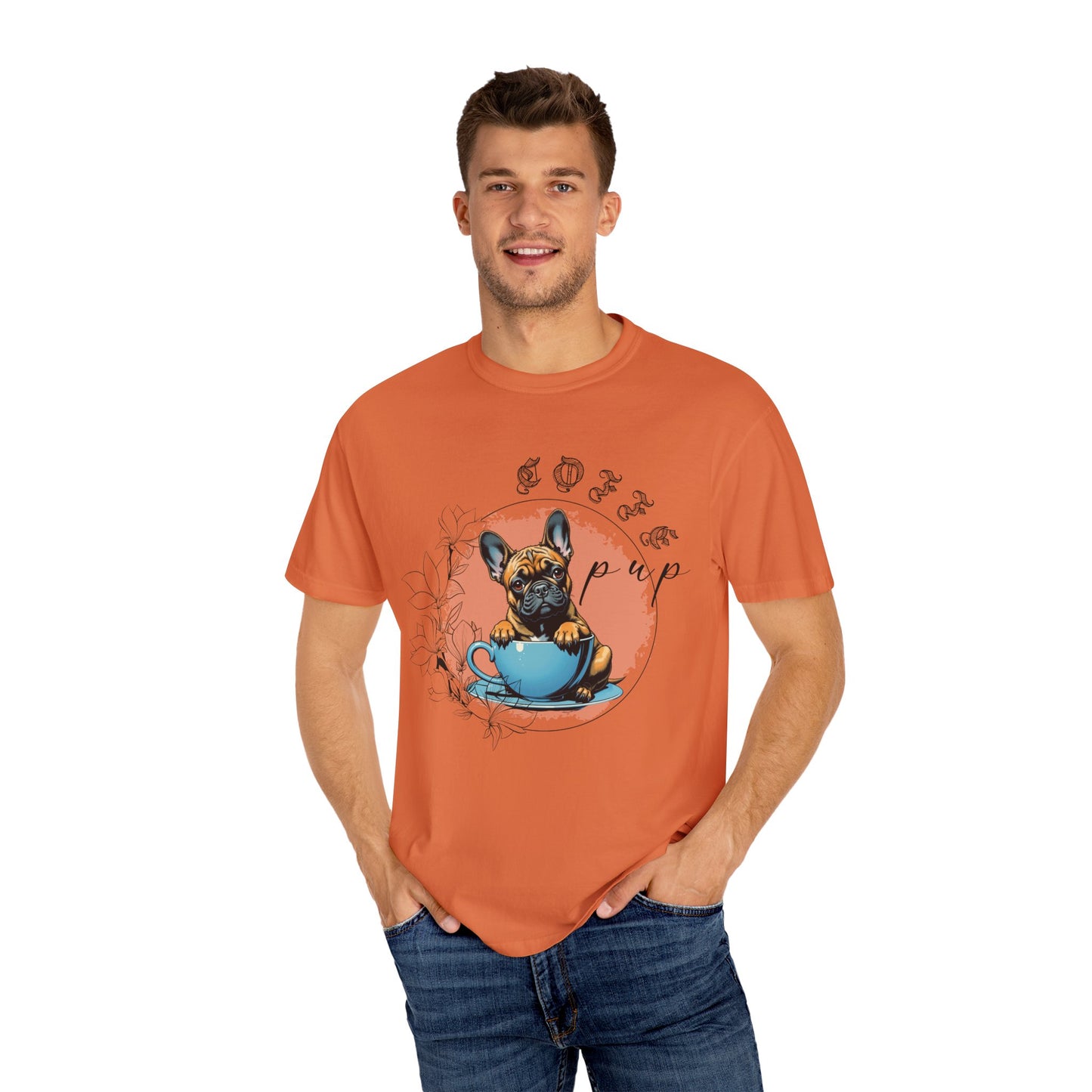 Cute French Bulldog Coffee T-Shirt - Unisex Garment-Dyed Tee