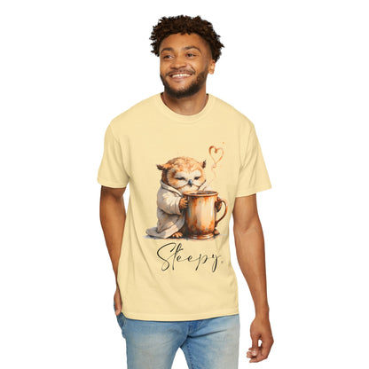 Sleepy Owl Coffee T-Shirt — Cute Cozy Morning Tee
